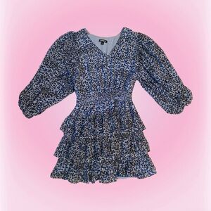 Express Blue and Black Patterned Dress